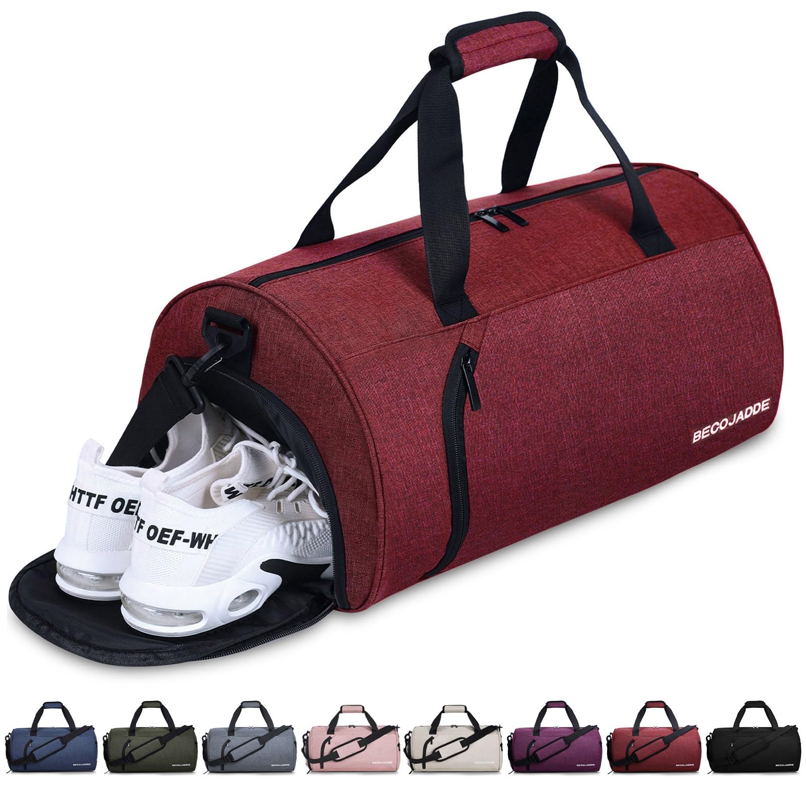 Gym Bag for Women Men with Shoe Compartment & Wet Pocket, 35L Travel Sports Duffel Bags Overnight Bag Weekend Hospital Bag with Padded Shoulder Strap for Fitness and Workout, Burgundy