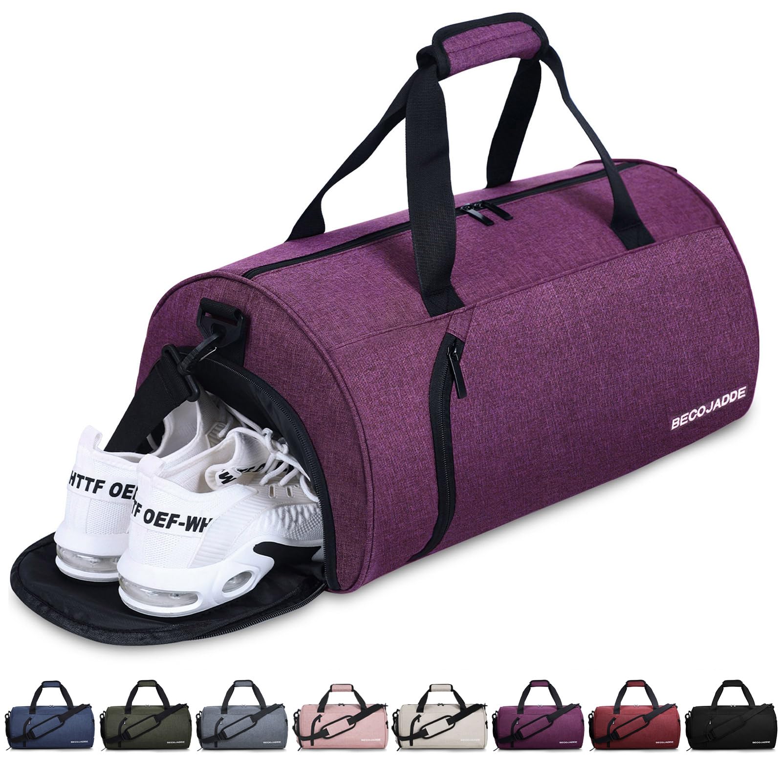 Gym Bag for Women Men with Shoe Compartment & Wet Pocket, 35L Travel Sports Duffel Bags Overnight Bag Weekend Hospital Bag with Padded Shoulder Strap for Fitness and Workout, Burgundy