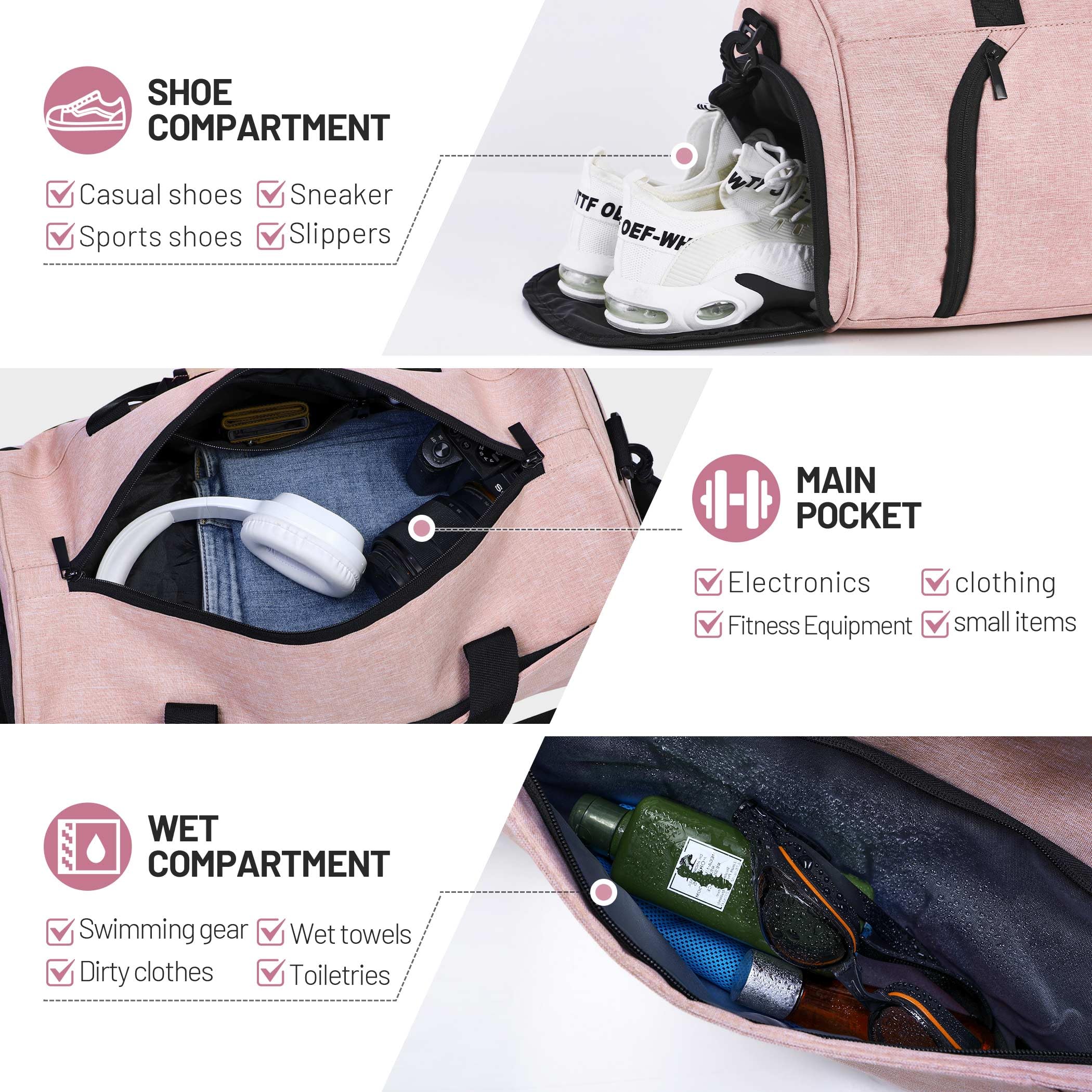 Gym Bag for Women Men with Shoe Compartment & Wet Pocket, 35L Travel Sports Duffel Bags Overnight Bag Weekend Hospital Bag with Padded Shoulder Strap for Fitness and Workout, Burgundy