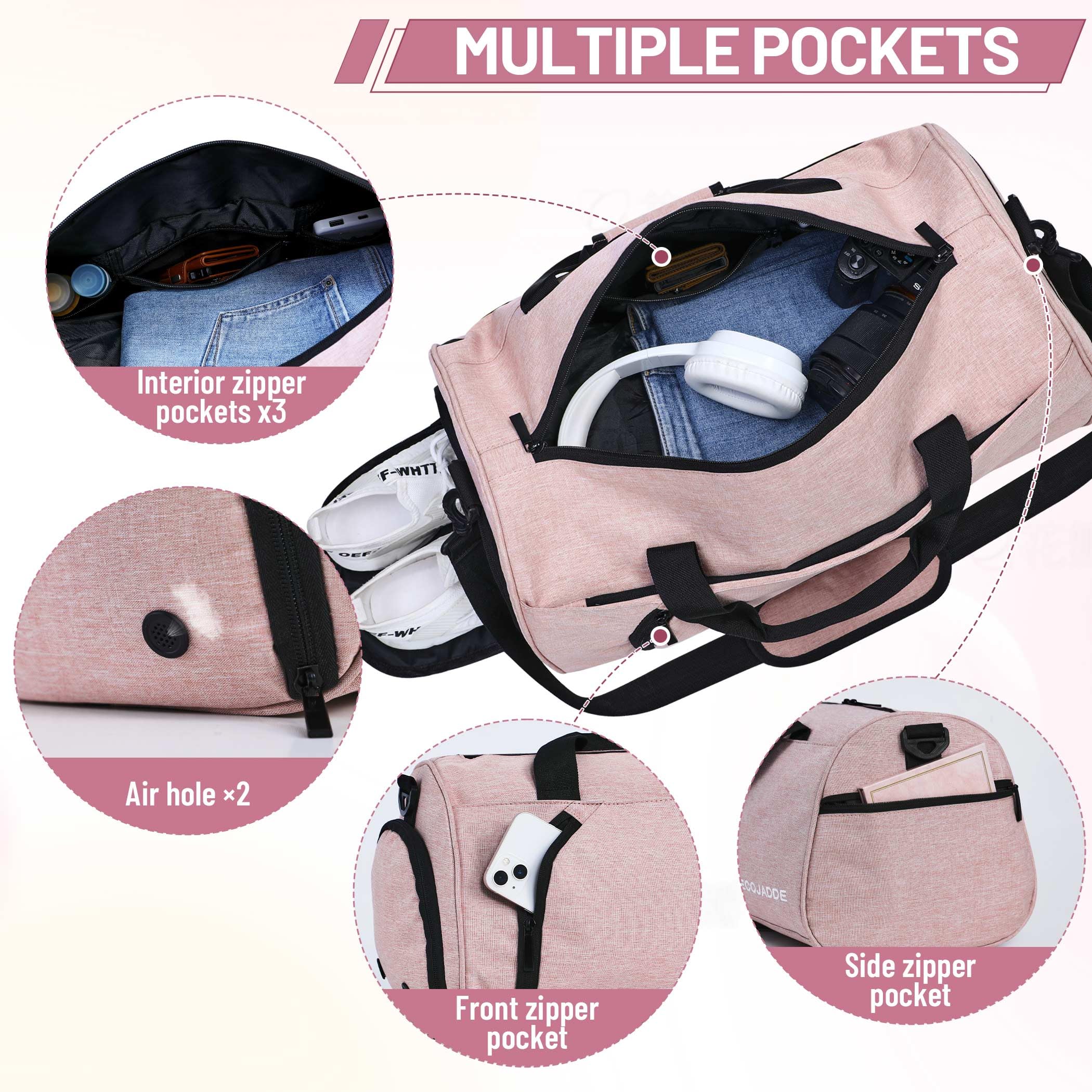 Gym Bag for Women Men with Shoe Compartment & Wet Pocket, 35L Travel Sports Duffel Bags Overnight Bag Weekend Hospital Bag with Padded Shoulder Strap for Fitness and Workout, Burgundy