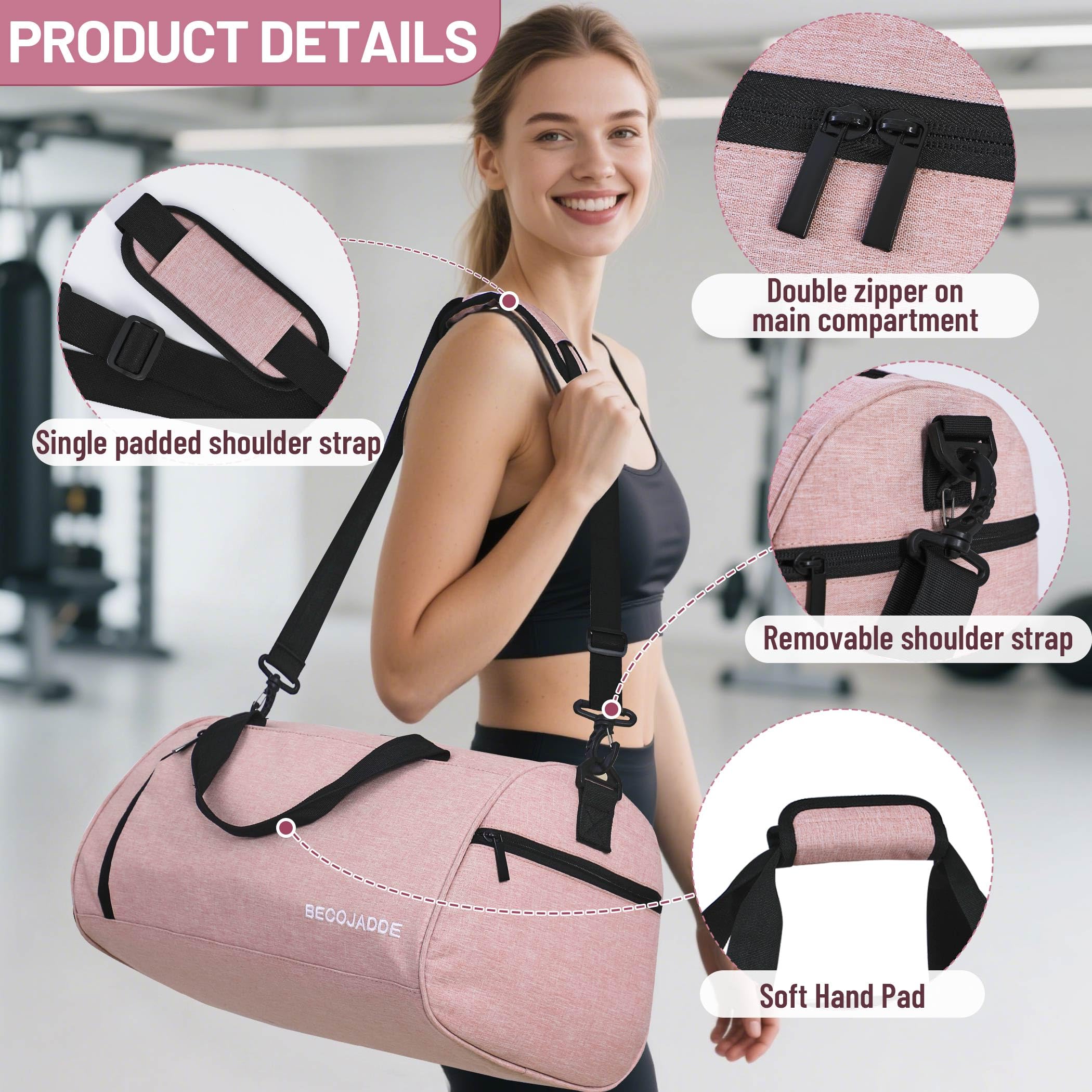 Gym Bag for Women Men with Shoe Compartment & Wet Pocket, 35L Travel Sports Duffel Bags Overnight Bag Weekend Hospital Bag with Padded Shoulder Strap for Fitness and Workout, Burgundy