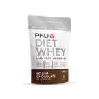 PhD Diet Whey protein powder package with Belgian Chocolate flavor on a white background
